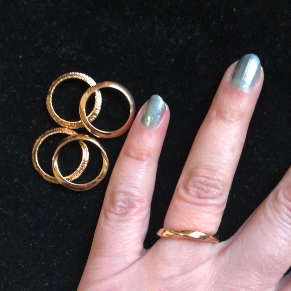 5 stackable 18k rose gold/bronze hammered rings - Picture 8 of 8